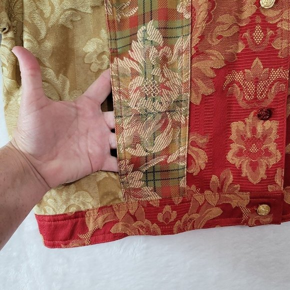 Vtg My Boyfriends Back Womens Denim Jacket Floral Patchwork Pattern Rose Buttons - Picture 8 of 16